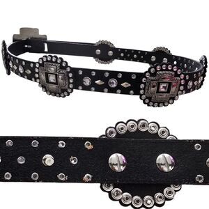 Roper Black & Silver Concho Belt with Rhinestone Women's Size 38/39" EUC